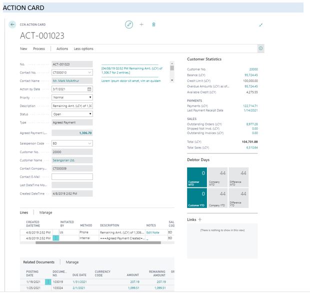 Credit Control Notepad - Action Card